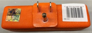 UL Label on an orange 3 outlet adaptor wall trap