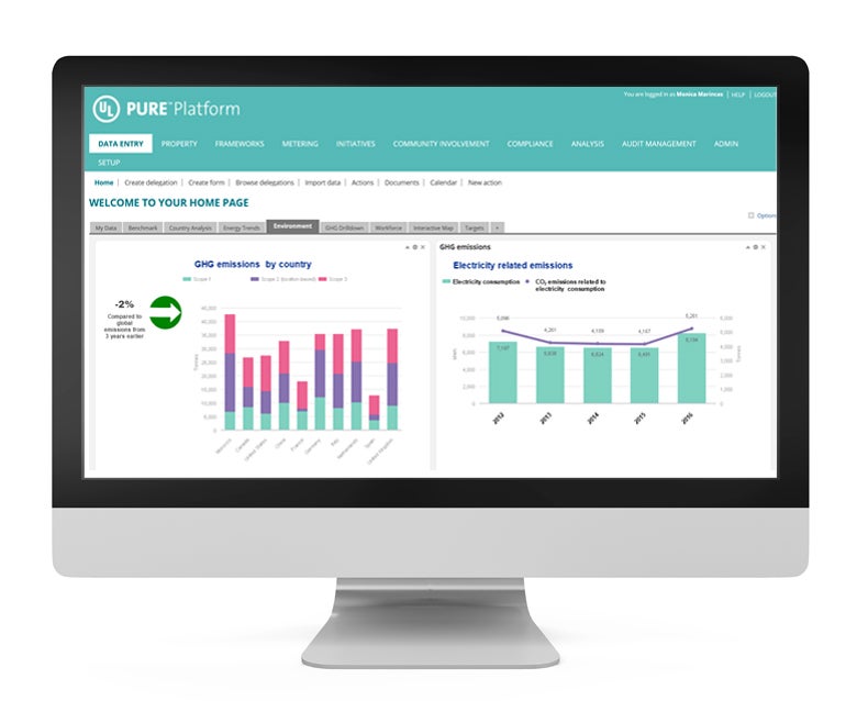 PURE Sustainability platform screenshot