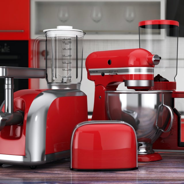 Variety of bright red small appliances
