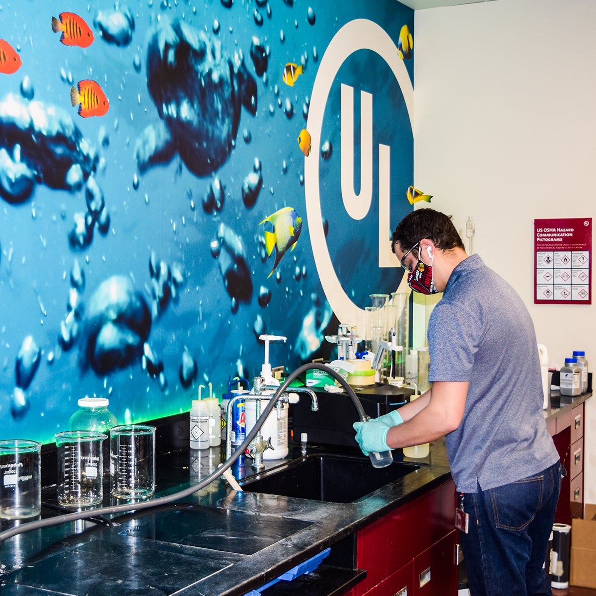 UL employee working in the water testing lab